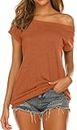 Tops for Women Work Casual Loose Fit Summer One Shoulder Shirts Boutique Clothing Orange S