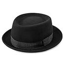 Mens-Pork-Pie-Hat Flat-Top-Bowler-Hat Wool-Fedora-Hat for Women, Black-style B, Medium