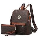 MKP Women Fashion Backpack Purse Multi Pockets Signature Anti-Theft Rucksack Travel School Shoulder Bag Handbag Wristlet, Coffee, 11.8"L x 5.5"W x 14"H, Rucksack Backpacks