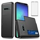 Asuwish Phone Case for Samsung Galaxy S10 Plus with Tempered Glass Screen Protector and Credit Card Holder Wallet Cover Hard Hybrid Cell Glaxay S10+ Galaxies S10plus 10S Edge S 10 10plus Cases Black