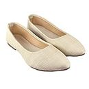 PIYARI Women�s Ballet Flat Shoes Knit Dress Shoes Pointed Toe Pull On Ballerina Walking Flats Shoes for Woman Low Wedge Comfort Soft (Cream,9)