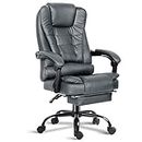 Blisswood Chaise de bureau ergonomique inclinable avec repose-pieds et support lombaire - Dossier réglable - Robuste - Pivotant à 360° - Gris