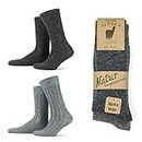 GoWith Alpaca Wool Socks for Men and Women, 2 pairs, Thermal Socks for Hiking and Camping, Fine Knitted, Thick, Merino Wool Boot Socks, Warm, Beige brown grey Dark Grey UK size 3-5 6-8 9-11