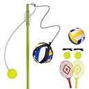 JstFrU Tetherball Tennis&Tetherball Set,Tetherball Equipment with Pole for Backyard and Outdoor,with 6.7 Feet Adjustable Height Pole,2 Tennis Balls with Rope,2 Rackets,1 Tetherball with Rope