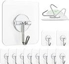 Zulaxy Wall Hanging Hooks for Wall Without Drilling, 10 Pack Self Adhesive Hooks for Wall Heavy Duty Strong Nail Free, Kitchen Accessories Items (Hanging Hook, Transparent) Stainless Steel