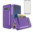 Asuwish Phone Case for Samsung Galaxy S10 Plus with Screen Protector Cover and Credit Card Holder Stand Hybrid Cell Accessories Glaxay S10+ Galaxies S10plus 10S Edge S 10 10plus Cases Women Men Purple