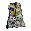 Pro-traveller Heavy Duty Mesh Ball Bag,Drawstring Sport Equipment Storage Bag for Basketball, Soccer, Sports Beach and Swimming Gears with Adjustable Shoulder Strap for Adults and Kids (Black-XL)