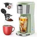 Famiworths Iced Coffee Maker, Hot and Cold Coffee Maker Single Serve for K Cup and Ground, with Descaling Reminder and Self Cleaning, Iced Coffee Machine for Home, Office and RV,Matcha Green