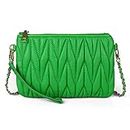 befen Small Envelope Crossbody Bags for Women, Leather Wristlet Clutch Purse for Women Shopping Walking, Quilted Emerald Green/Gold