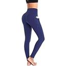 Ollrynns Leggings Femmes avec Poches Taille Haute Legging de Sport Femme pour Pilates, Fitness, Coures Pantalon Yoga Opaque（Bleu profond M）