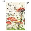 AVOIN colorlife Home Sweet Home Spring Mushrooms Garden Flag 12 x 18 Inch Double Sided, Seasonal Flowers Welcome Yard Outdoor Flag