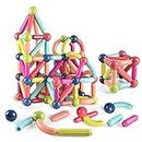 Magnetic Balls and Rods Set Building Sticks Blocks Vibrant Colors Different Sizes Curved Shapes Children Educational Stacking STEM Magnet Toys for Kids Age Over 3+(64 PCS)