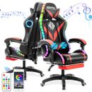 Hoffree bluetooth Speaker Gaming Chair Massage Office Chair with RGB LED Light