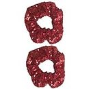 FRCOLOR 2pcs Sequin Hair Scrunchies Sparkle Elastics Hair Ties Glitter Ponytail Holder for Daily, Christmas, Party (Red)