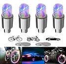 YUERWOVER 4 Pack LED Bike Wheel Lights Car Tire Valve Stems Caps Bicycle Motorcycle Waterproof Tyre Spoke Flash Lights Cool Reflector Accessories for Kids Men Women with 10 Extra Batteries(Colorful)