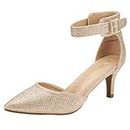 DREAM PAIRS Women's Lowpointed Gold Glitter Low Heel Dress Pump Shoes - 6.5 M US