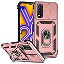 SEEKO Case for Vivo Y20s / Vivo Y20 / Vivo Y11s, Heavy Duty Hard Tough Silicone TPU Dual Layer Hybrid Shockproof Cover, with Slide Camera Cover and Ring Kickstand - Rose gold