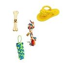 Foodie Puppies Dog Chew Cotton Rope 3 in1 Combo Toy for Dogs (2Knot + CornStick+ Slipper with 3inch Bone Free) for Playing, Teeth Cleaning and Training (Color May Vary)