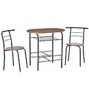 HOMCOM 3-Piece Dining Table Set, Oval Kitchen Table and 2 Chairs, Small Breakfast Table Set with Metal Frame, Built-in Wine Rack for Small Space, Dining Room, Living Room, 31.5" x 20.5" x 29.9"