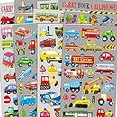 Horiechaly Transportation Stickers for Kids 12 Sheets with Cars, Airplane, Train , Motorbike, Ambulance, Police Car, Fire Trucks, School Bus, Spaceship, Rocket and More!