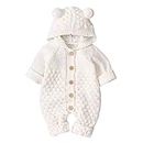 OBEEII Baby Girl Boy Sweater Romper Knitted Overall Hooded Jumpsuit Cute Warm Clothes, Off-white, 6-12 Months