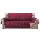 BellaHills Waterproof Sofa Protectors Against Pets/Children 3 Seater Sofa Covers Soft Quilted Furniture Covers with Non-Slip Strap Seat Width: 66 ", Burgundy/Tan