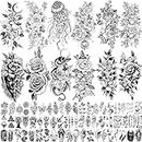 72 Sheets 3D Flowers Temporary Tattoos for Women, Fake Tattoos Body Art Arm Sketch Tattoo Stickers for Women and Girls