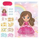 Set, Pin The Crown On The Princess Party Games For Girls Princess Birthday Party Supplies Pin The Tail Game Princess Tea Party Decorations, Large Princess Poster With 24 Crown Stickers