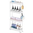 KINGRACK 4 Tier Slim Storage Cart,Bathroom Organizer Laundry Room Organization Mobile Slide Out Rolling Rack for Kitchen Office Small Narrow Space,White