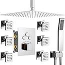 16'' Ceiling Mounted Rain Shower System 3 Function Shower Combo Set With 6 PCS Shut-off Body Spray Jets Can Use All Functions At A Time Chrome GaZjU