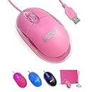 SOONGO Rosa USB Mouse for Lapton MINI Wired PC Mouse Ergonomic Pink Mice Portablefor Kids and Teen Girl Birthday Gifts by