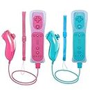 Wii Remote Controller, 2 Packs Upgrade Wii Wireless Controller Compatible with Wii Wii U Console(Pink and Blue)