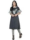 Fashioncrew Women Cotton Grey Color with Styles Print & Handwork Flowers (HEC-11-M)
