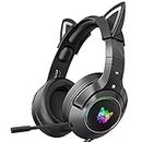 PHNIXGAM Gaming Headset with Mic for PS4, PS5, Xbox One(No Adapter), Wired Over-Ear Headphones with Detachable Cat Ears, Noise Cancelling Microphone, RGB Backlight, Surround Sound for PC, Mobile Phone
