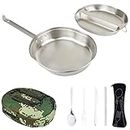 Mastiff Gears® 304 (18/8) Stainless Steel (FDA Compliant) USGI Type Mess Kit, Revived Plate Set, Army Mess Kit with Utensils & Pouch for Outdoor Camping Hiking Picnic BBQ Beach