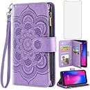 Asuwish Phone Case for ZTE Avid 579 Z5156CC Wallet Cover with Tempered Glass Screen Protector and Flower Leather Flip Credit Card Holder Stand Cell Accessories ZTE Blade A3 2020/A3 Joy Women Purple