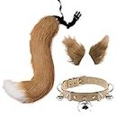 Cat Ears and Wolf Fox Animal Tail Cosplay Costume Faux Fur Hair Clip Headdress Halloween Leather Neck Chocker Set