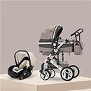 3 in 1 Baby Stroller And Car Seat Combo, Quick-Fold Travel System, Baby Travel Gear,Khaki
