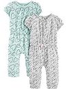 Simple Joys by Carter's Girls' 2-Pack Fashion Jumpsuits, Blue Hearts/Gray, 24 Months