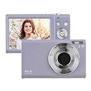 Digital Camera 2.7K Compact Video Camcorder 48MP Auto Focus 2.88 Inch IPS Screen 16X Zoom Anti-Shake Face Detact Smile Capture Built-in Battery LED Fill Light with Carry Bag Wrist Strap（Purple）