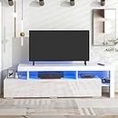 HOMLOVLY Stand 70'', Modern High Gloss Entertainment Center Cabinet with Storage Drawer, 16-Colored LED Lights Media TV Console Table for Living Room Bedroom, White, Extra Large