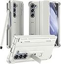 CRUPED Ultra Hybrid Premium Armor Case for Samsung Galaxy Z Fold 3 with Built-in New Compact S Pen (Free) + (Screen Protector) + (Kickstand) + (Magnetic Hinge) for Galaxy Fold 3 (White)