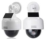 O&W Security 2X Dummy-Kamera Speed Dome Solar Kamera-Attrappe mit Fake-Objektiv und rotem LED Licht wasserdicht für Innen und Aussenbereich