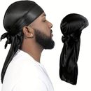 1pc Men's Silky Turban Head Wrap Hat Wig For Men Women Satin Couple Biker Headwear Headband Hair Accessories Extra Long Tail, Ideal Choice For Gifts