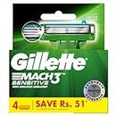 Gillette Mach3 Sensitive Blades - 4 Cartridges, Men