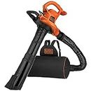 BLACK+DECKER Leaf Blower Vacuum Back Pack and Mulcher, Power Boost up to 250 MPH, 400 CFM, Corded (BEBL7000-CA) Orange