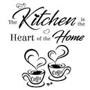 2pz Adesivi Murali da Parete Cucina Frasi Scritta Kitchen Tazze da Caffè con Cuore Adesione al Muro Decorazione per Casa Cucina DIY Wall Stickers