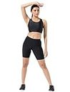 LYCOT Women's Nylon Padded Plain Wire Free Sports Bra for Gym, Yoga, Running, and Fitness - Black