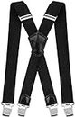 Decalen Mens Braces with Very Strong Metal Clips Wide 4 cm 1.5 inch Heavy Duty Suspenders One Size Fits All Men and Women Adjustable and Elastic X Form (Black)