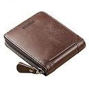 Valentoria Compact Mens small Leather Wallet Zipper Leather Coin Card Purse Holder, Coffee, S, Casual